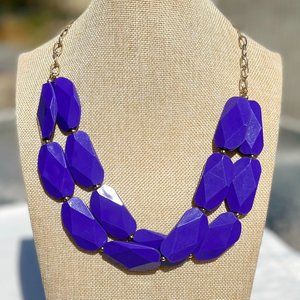 Bohemian Statement Necklace Chunky Purple Lavender Faceted Lucite Gold Chain NWT